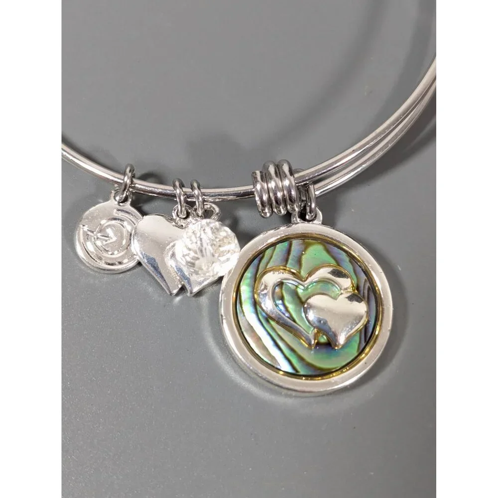 Love This Life Forever Friends Abalone Shell Heart Charm Bracelet Stacking‎ 7.5